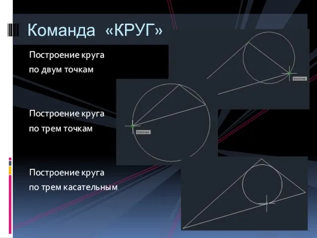 Построение круга по двум точкам Построение круга по трем точкам Построение