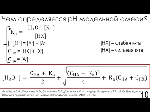 Чем определяется рН модельной смеси? Михайлов В.А., Сорокина О.В., Савинкина Е.В.,