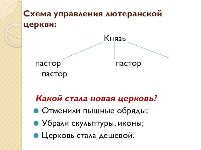 Схема управления лютеранской церкви: Князь пастор пастор пастор Какой стала новая