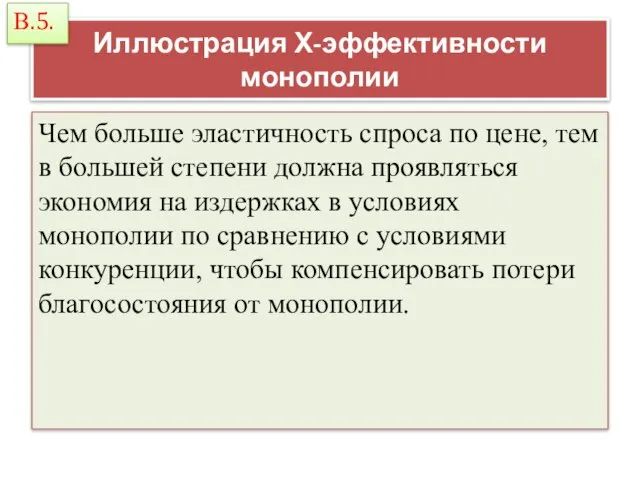 Иллюстрация Х-эффективности монополии Чем больше эластичность спроса по цене, тем в