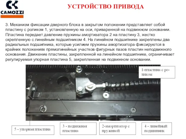 УСТРОЙСТВО ПРИВОДА 3. Механизм фиксации дверного блока в закрытом положении представляет