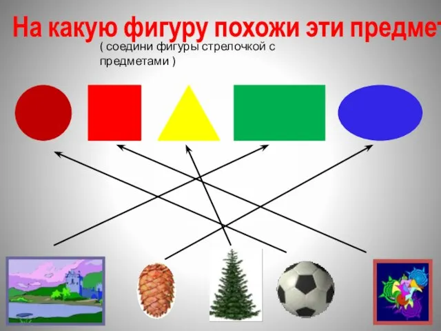 На какую фигуру похожи эти предметы? ( соедини фигуры стрелочкой с предметами )