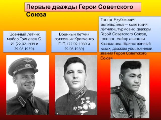 Первые дважды Герои Советского Союза Военный летчик майор Грицевец С. И.