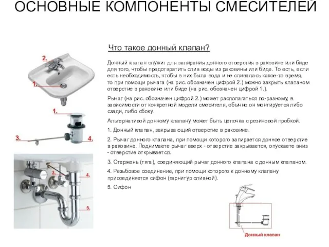 ОСНОВНЫЕ КОМПОНЕНТЫ СМЕСИТЕЛЕЙ Что такое донный клапан? Донный клапан служит для