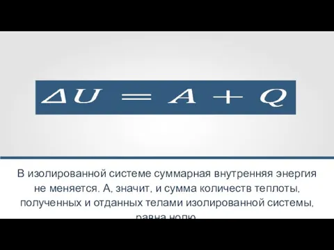 В изолированной системе суммарная внутренняя энергия не меняется. А, значит, и