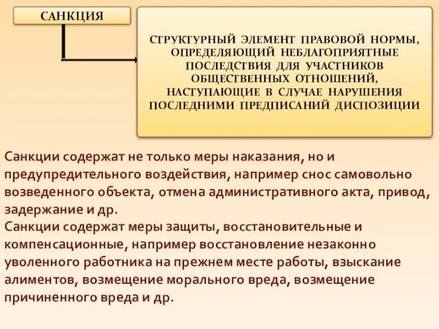 Санкции содержат не только меры наказания, но и предупредительного воздействия, например