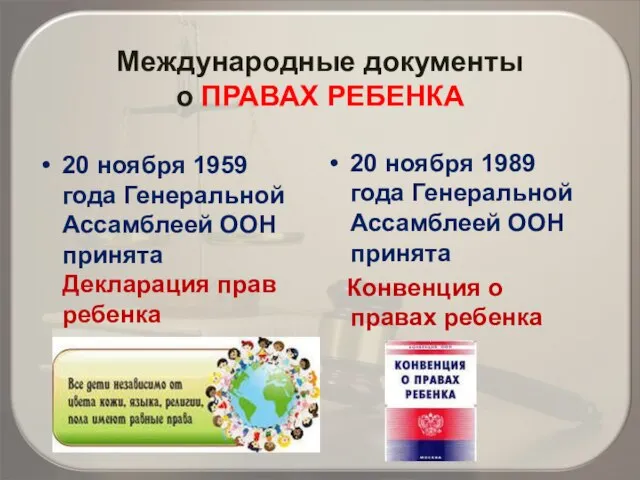 Международные документы о ПРАВАХ РЕБЕНКА 20 ноября 1959 года Генеральной Ассамблеей