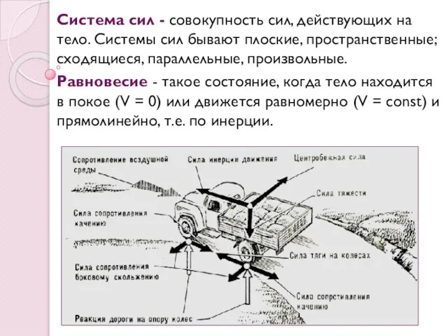 Система сил - совокупность сил, действующих на тело. Системы сил бывают