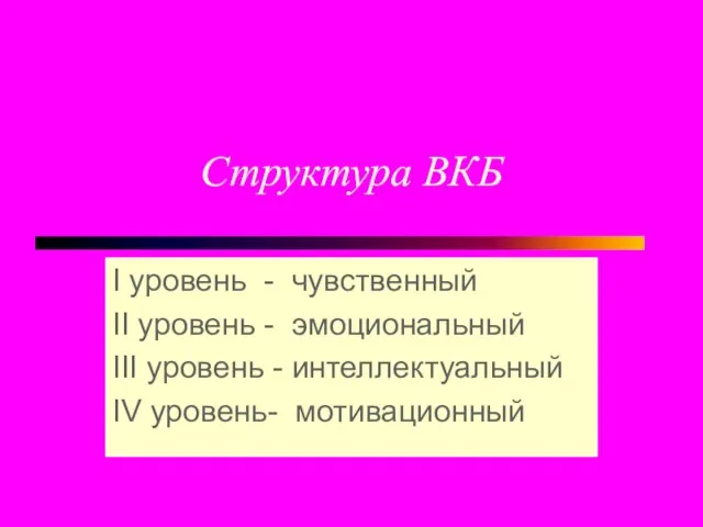 Структура ВКБ I уровень - чувственный II уровень - эмоциональный III