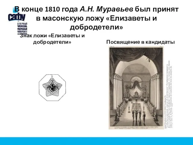 В конце 1810 года А.Н. Муравьев был принят в масонскую ложу