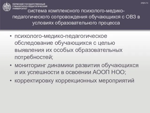 система комплексного психолого-медико-педагогического сопровождения обучающихся с ОВЗ в условиях образовательного процесса