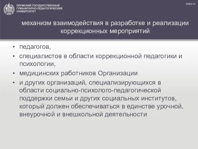 механизм взаимодействия в разработке и реализации коррекционных мероприятий педагогов, специалистов в