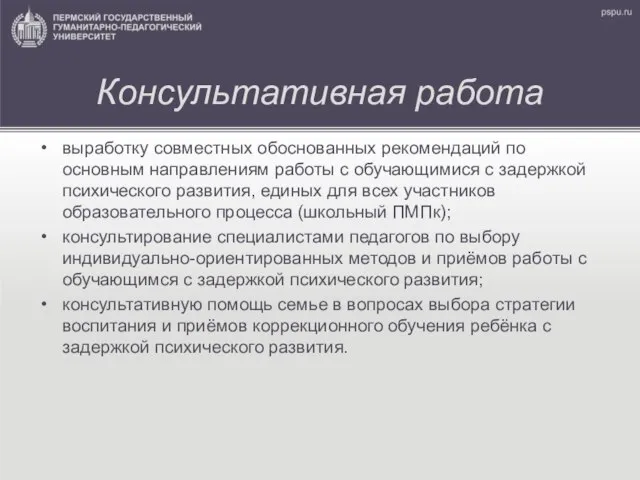 Консультативная работа выработку совместных обоснованных рекомендаций по основным направлениям работы с