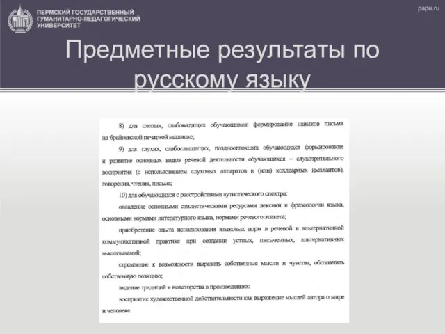 Предметные результаты по русскому языку