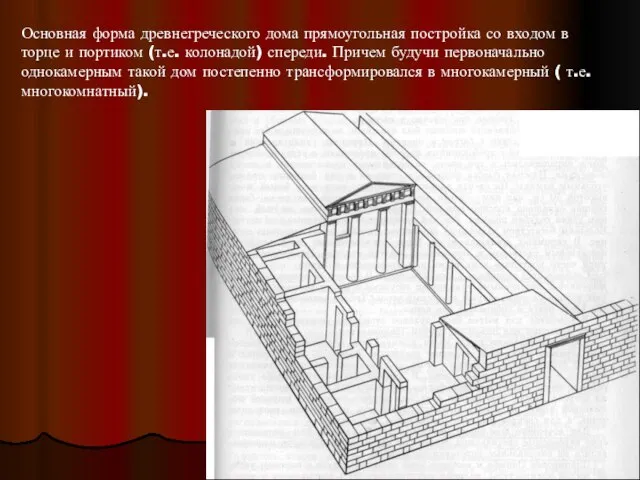 Основная форма древнегреческого дома прямоугольная постройка со входом в торце и