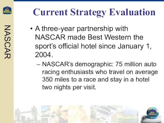 Current Strategy Evaluation A three-year partnership with NASCAR made Best Western