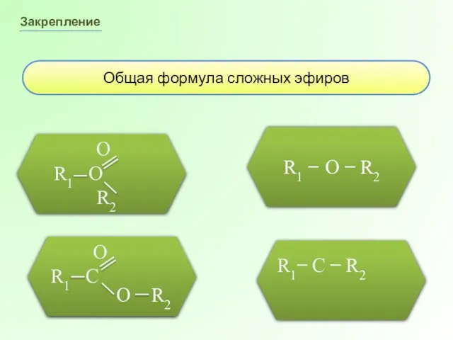 Закрепление Общая формула сложных эфиров R1 ̶ O ̶ R2