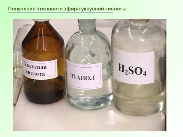 + + H2O уксусная кислота метиловый спирт метиловый эфир уксусной кислоты