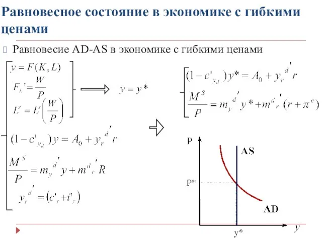 Равновесное состояние в экономике с гибкими ценами Равновесие AD-AS в экономике с гибкими ценами