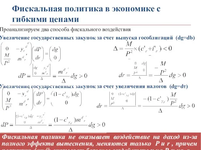 Фискальная политика в экономике с гибкими ценами Проанализируем два способа фискального