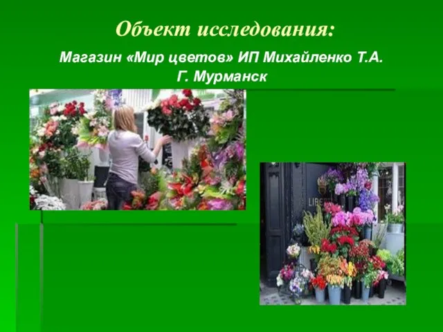 Объект исследования: Магазин «Мир цветов» ИП Михайленко Т.А. Г. Мурманск