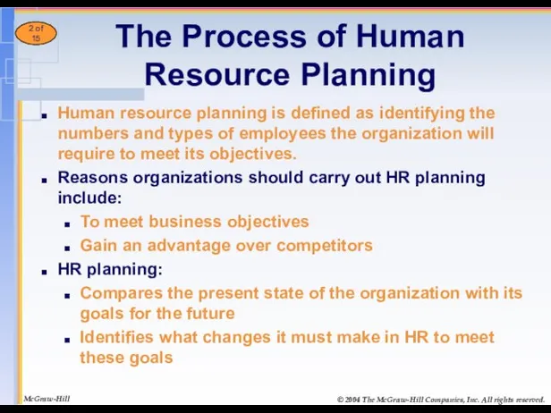 The Process of Human Resource Planning Human resource planning is defined