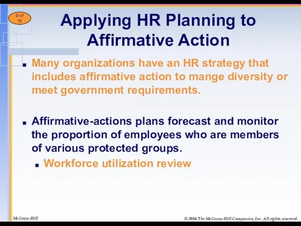 Applying HR Planning to Affirmative Action Many organizations have an HR