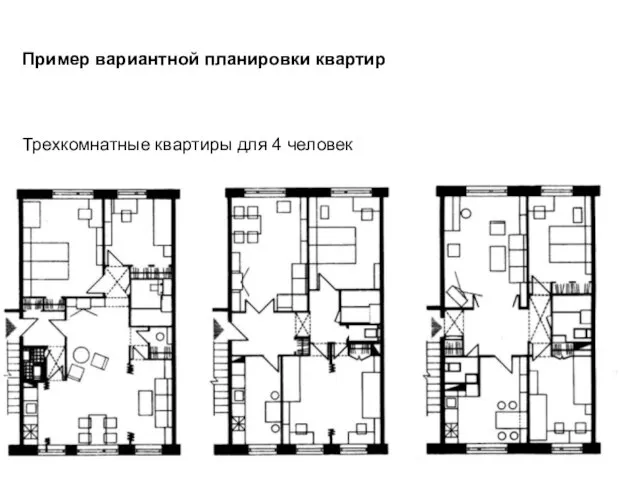 Пример вариантной планировки квартир Трехкомнатные квартиры для 4 человек