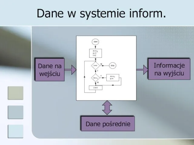Dane w systemie inform. Dane na wejściu Informacje na wyjściu Dane pośrednie