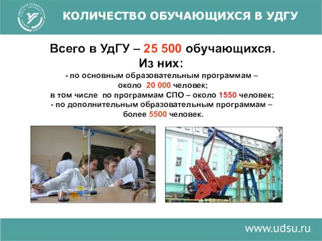 . Всего в УдГУ – 25 500 обучающихся. Из них: по