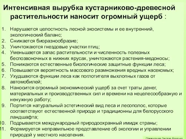 Интенсивная вырубка кустарниково-древесной растительности наносит огромный ущерб : Нарушается целостность лесной