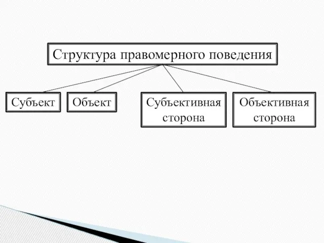 Структура правомерного поведения Субъект Объект Субъективная сторона Объективная сторона