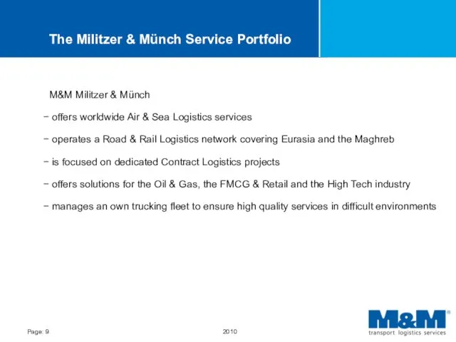 The Militzer & Münch Service Portfolio M&M Militzer & Münch offers