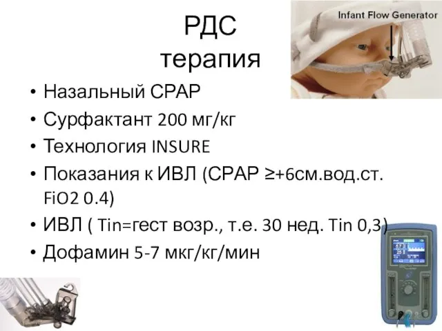 РДС терапия Назальный СРАР Сурфактант 200 мг/кг Технология INSURE Показания к