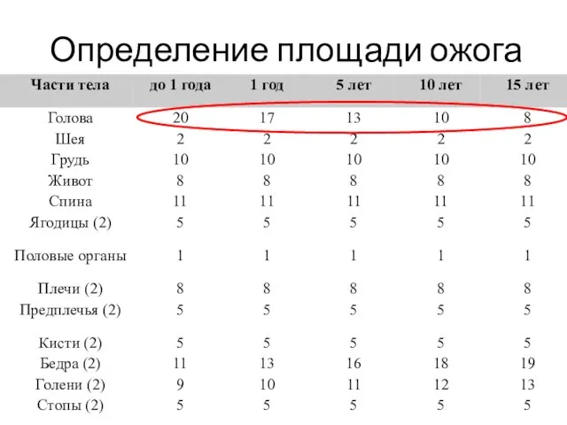 Определение площади ожога