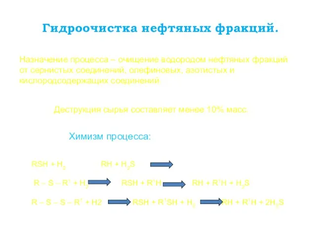 Гидроочистка нефтяных фракций. Назначение процесса – очищение водородом нефтяных фракций от