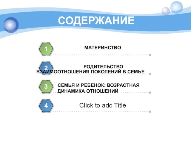 СОДЕРЖАНИЕ МАТЕРИНСТВО 1 РОДИТЕЛЬСТВО 2 СЕМЬЯ И РЕБЕНОК: ВОЗРАСТНАЯ ДИНАМИКА ОТНОШЕНИЙ