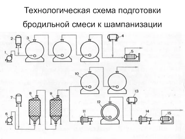 Технологическая схема подготовки бродильной смеси к шампанизации