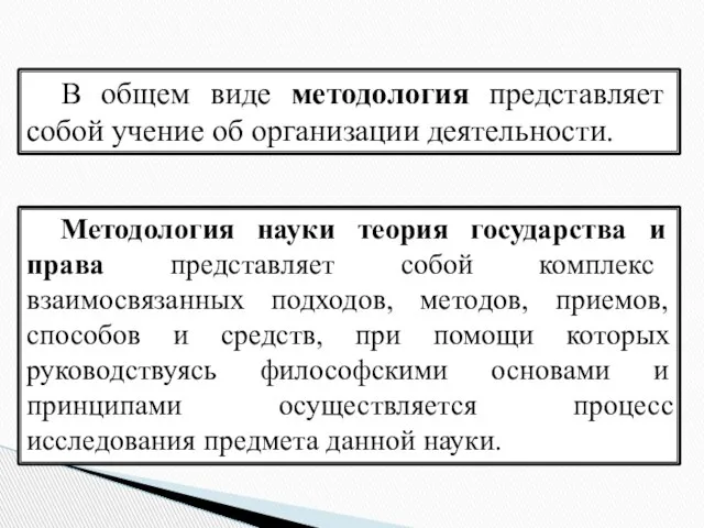 В общем виде методология представляет собой учение об организации деятельности. Методология