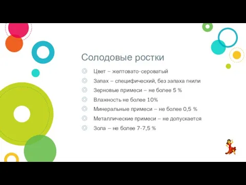 Солодовые ростки ? Цвет – желтовато-сероватый Запах – специфический, без запаха