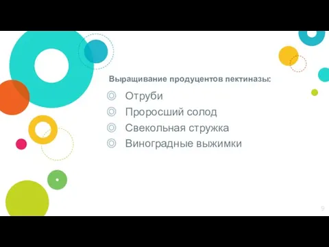 Выращивание продуцентов пектиназы: Отруби Проросший солод Свекольная стружка Виноградные выжимки