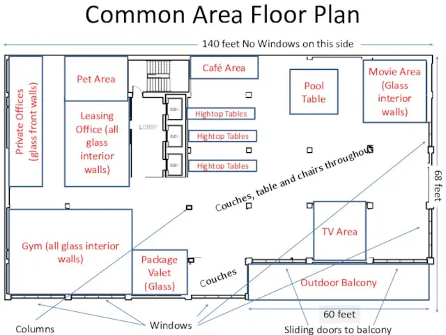 Common Area Floor Plan Leasing Office (all glass interior walls) Package