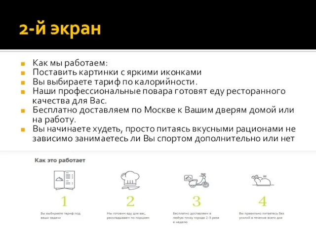 2-й экран Как мы работаем: Поставить картинки с яркими иконками Вы