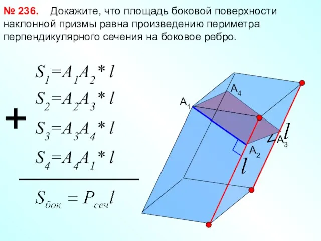 Докажите, что площадь боковой поверхности наклонной призмы равна произведению периметра перпендикулярного