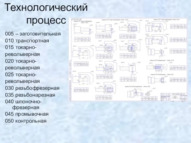 Технологический процесс 005 – заготовительная 010 транспортная 015 токарно- револьверная 020