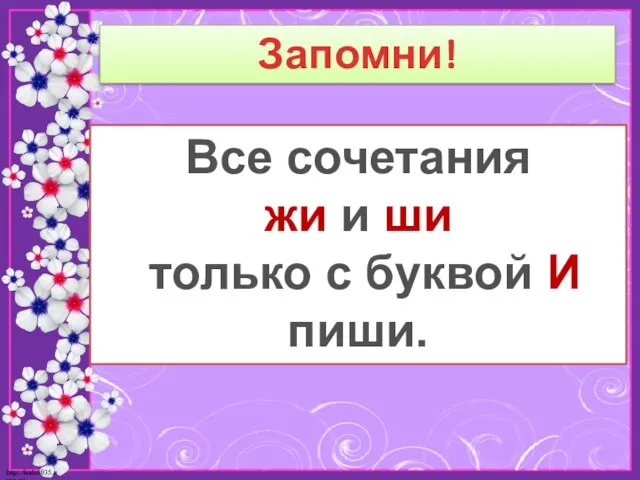 Все сочетанья жи и ши Только с буквой И пиши. Все