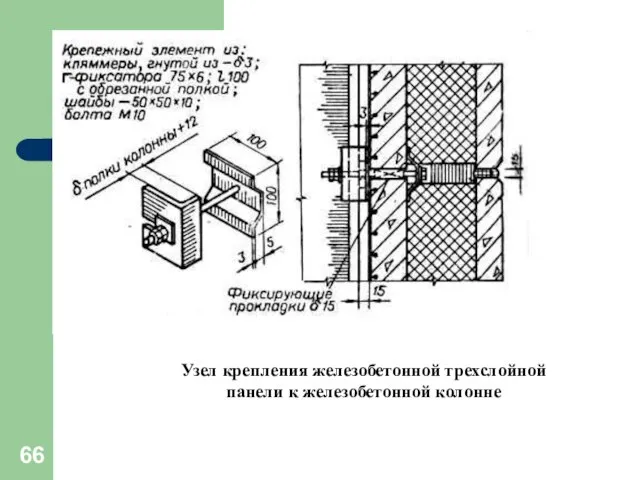 Узел крепления железобетонной трехслойной панели к железобетонной колонне