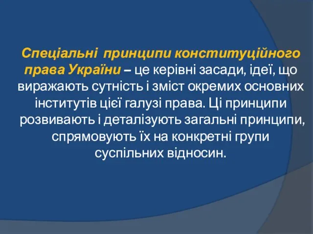 Спеціальні принципи конституційного права України – це керівні засади, ідеї, що