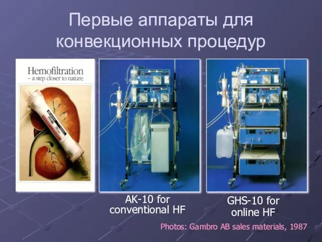 AK-10 for conventional HF GHS-10 for online HF Photos: Gambro AB