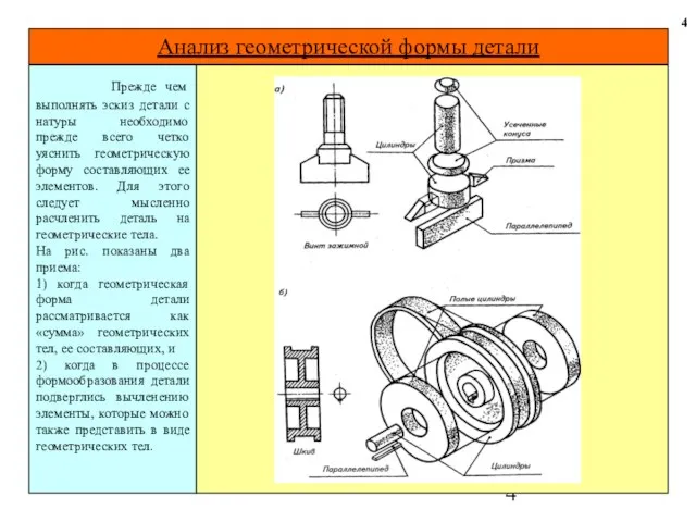 Анализ геометрической формы детали 4 Прежде чем выполнять эскиз детали с